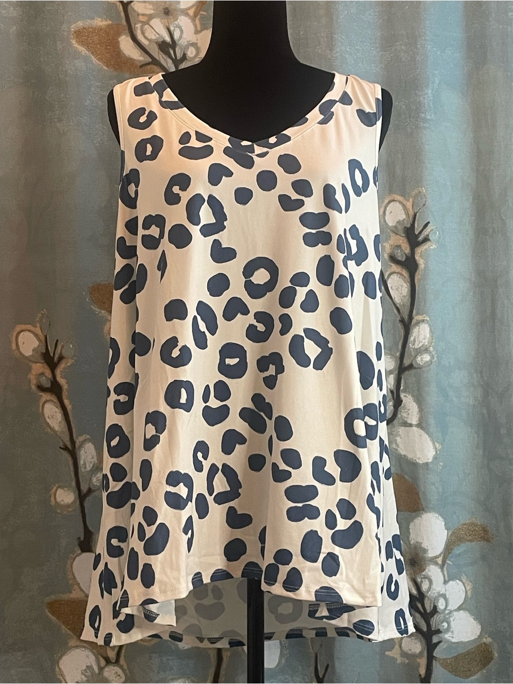 LuLaRoe “Kristina” Tan and Country Blue Leopard Print Tank Top